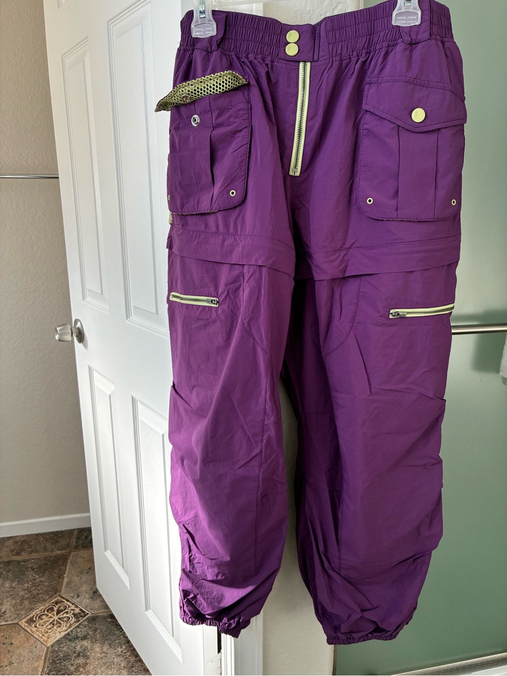Free People Purple Cargo Track Pants with Snap & Zip Details